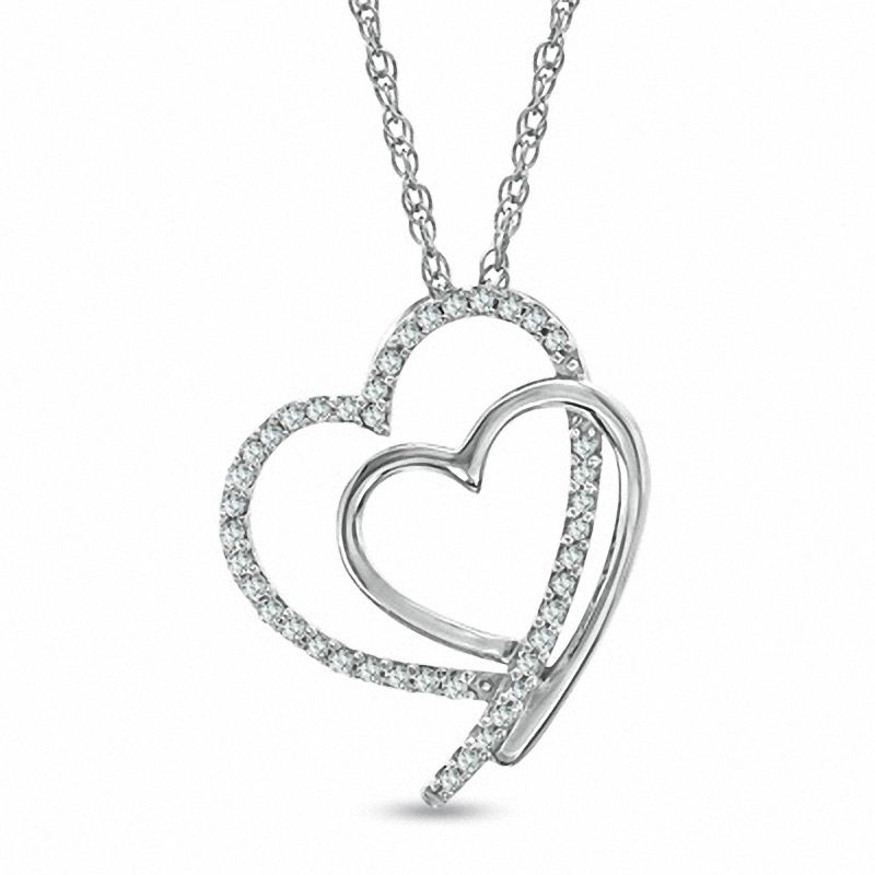 Main Image 1 of 1/8 CT. T.W. Diamond Shadowed Tilted Heart Pendant in Sterling Silver