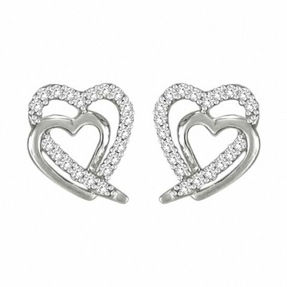 1/8 CT. T.w. Diamond Shadowed Heart Earrings in Sterling Silver