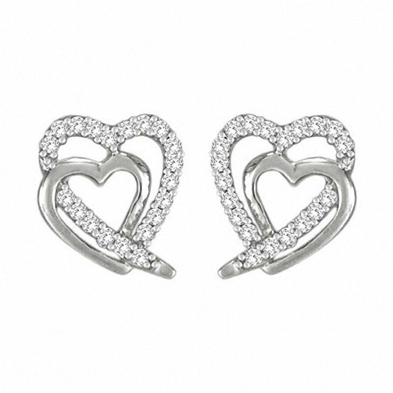 1/8 CT. T.W. Diamond Shadowed Heart Earrings in Sterling Silver