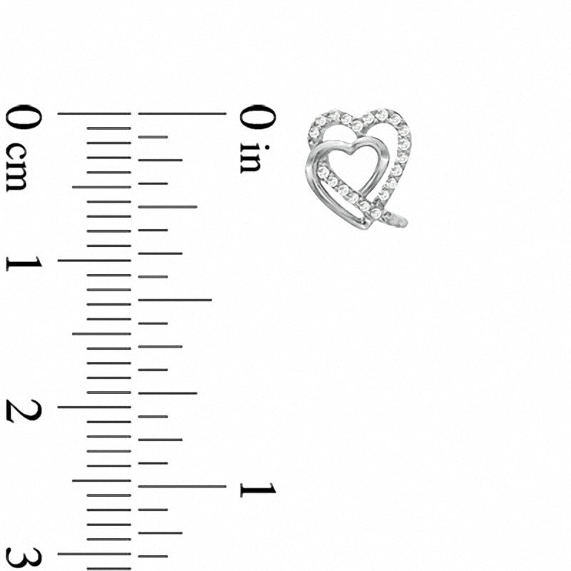 Main Image 2 of 1/8 CT. T.W. Diamond Shadowed Heart Earrings in Sterling Silver