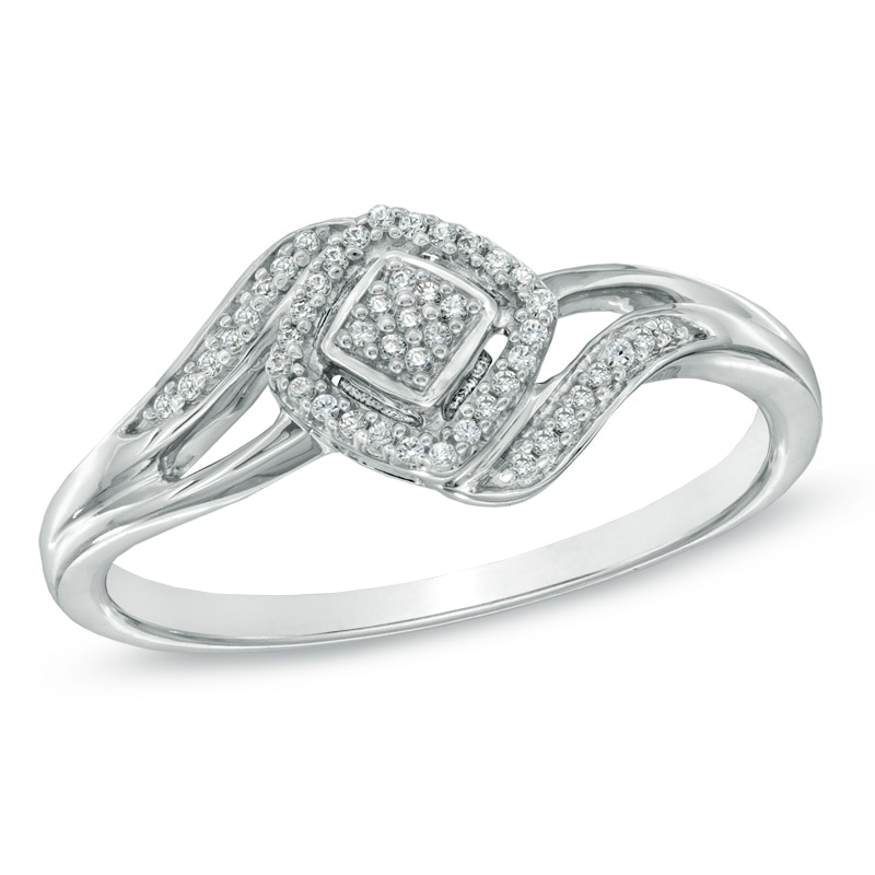 Main Image 1 of 1/10 CT. T.W. Diamond Square Cluster Ring in Sterling Silver
