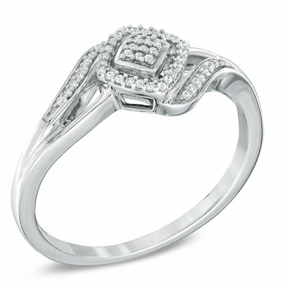 1/10 CT. T.w. Diamond Square Cluster Ring in Sterling Silver