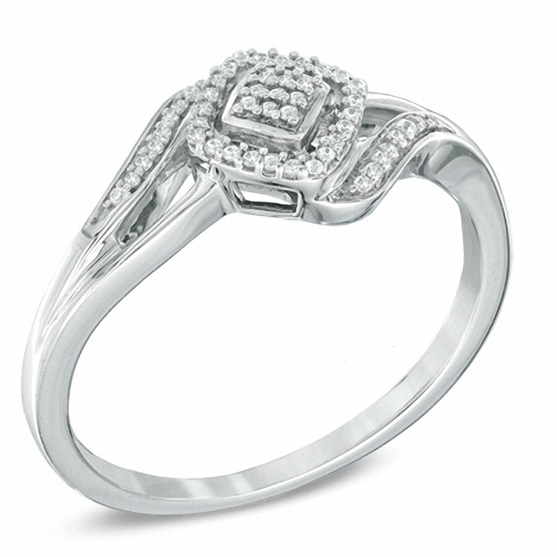 Main Image 2 of 1/10 CT. T.W. Diamond Square Cluster Ring in Sterling Silver