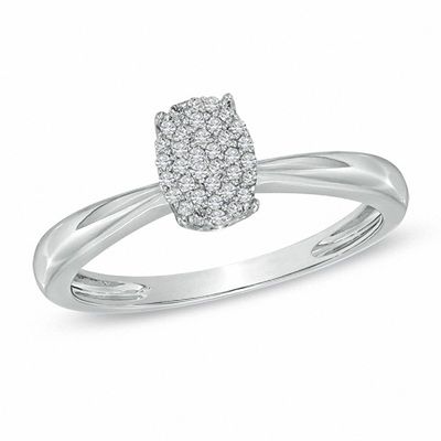 10K White Gold Genuine Diamond Cluster Promise Ring