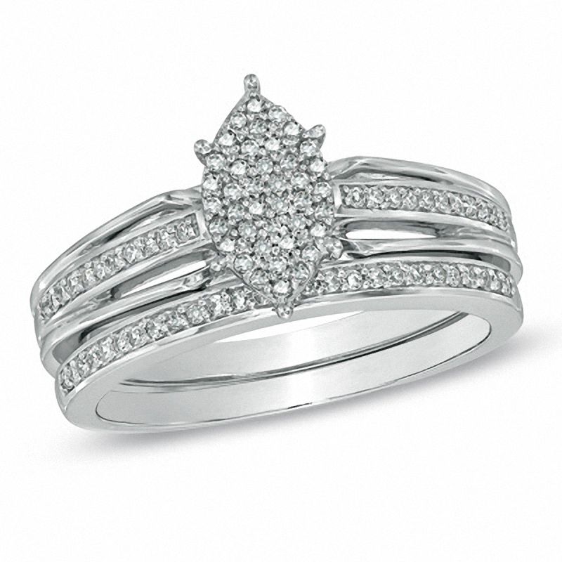 Main Image 1 of 1/4 CT. T.W. Diamond Marquise Cluster Bridal Set in 10K White Gold