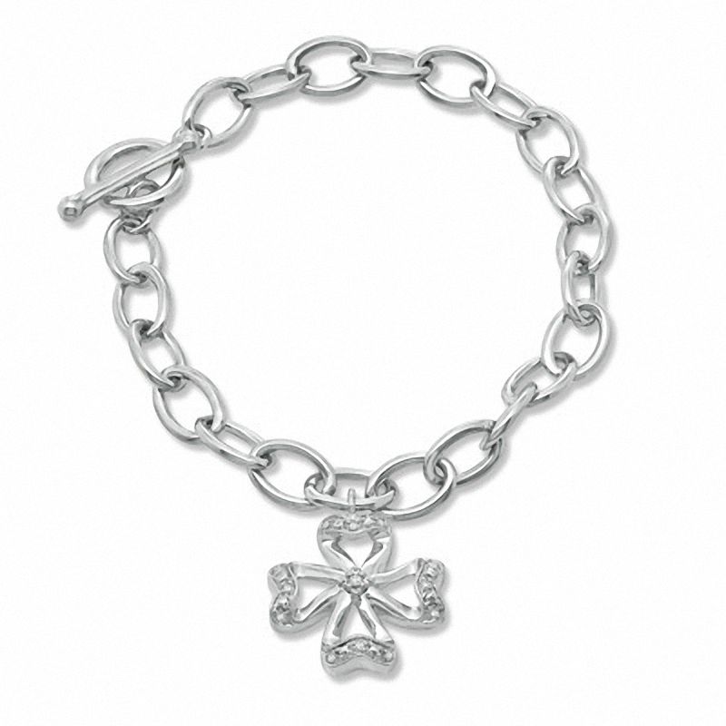 Diamond Accent Four Leaf Clover Charm Bracelet In Sterling Silver Diamond Accent Four Leaf Clover Charm Bracelet In Sterling Silver 7 5