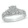 Thumbnail Image 1 of 1/4 CT. T.W. Diamond Cluster Bridal Set in 10K White Gold