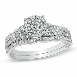 1/4 CT. T.W. Diamond Cluster Bridal Set in 10K White Gold