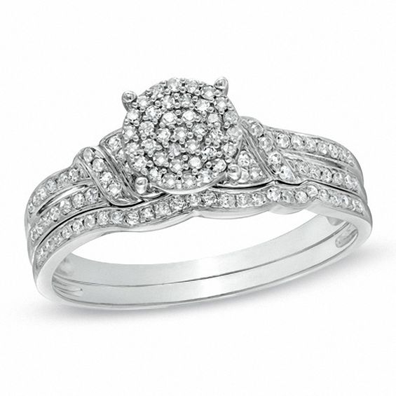 1/4 CT. T.w. Diamond Cluster Bridal Set in 10K White Gold