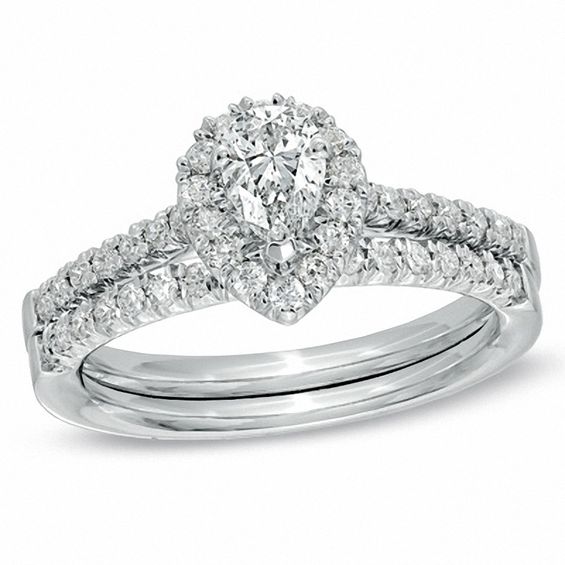 3/4 CT. T.w. Pear-Shaped Diamond Frame Bridal Set in 14K White Gold