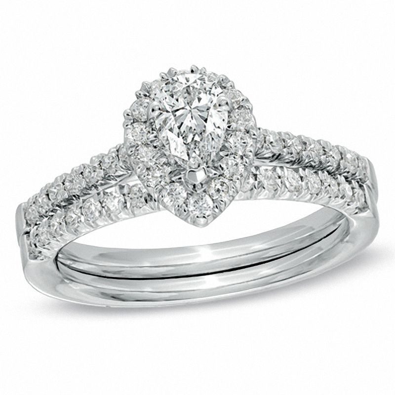 3/4 CT. T.W. Pear-Shaped Diamond Frame Bridal Set in 14K White Gold