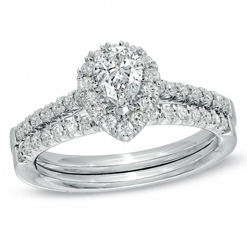 Main Image 1 of 3/4 CT. T.W. Pear-Shaped Diamond Frame Bridal Set in 14K White Gold