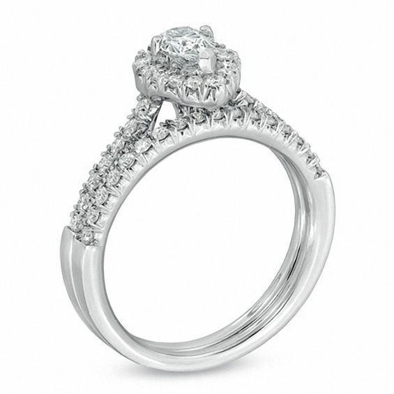 3/4 CT. T.w. Pear-Shaped Diamond Frame Bridal Set in 14K White Gold