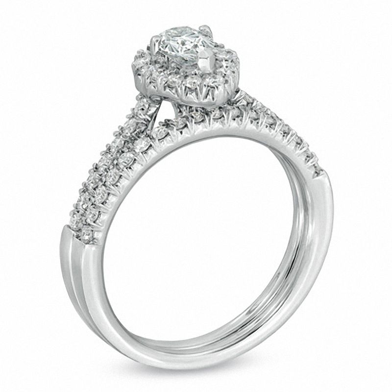 3/4 CT. T.W. Pear-Shaped Diamond Frame Bridal Set in 14K White Gold
