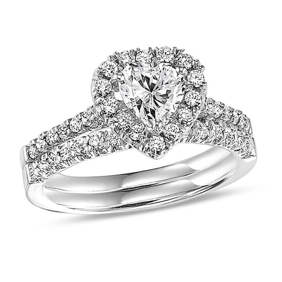 3/4 CT. T.w. Heart-Shaped Diamond Frame Bridal Set in 14K White Gold