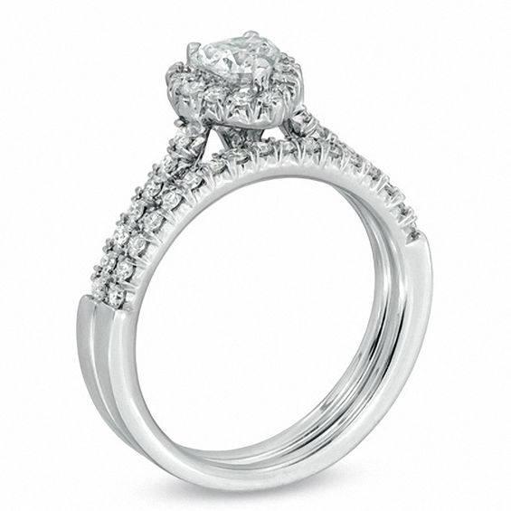 3/4 CT. T.w. Heart-Shaped Diamond Frame Bridal Set in 14K White Gold