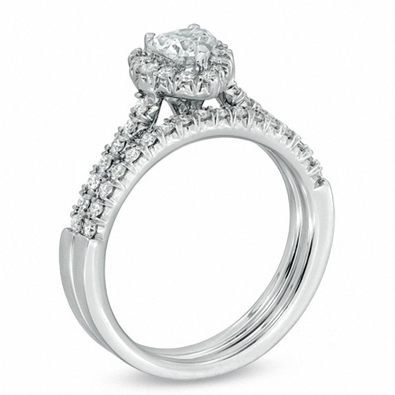 3/4 CT. T.W. Heart-Shaped Diamond Frame Bridal Set in 14K White Gold