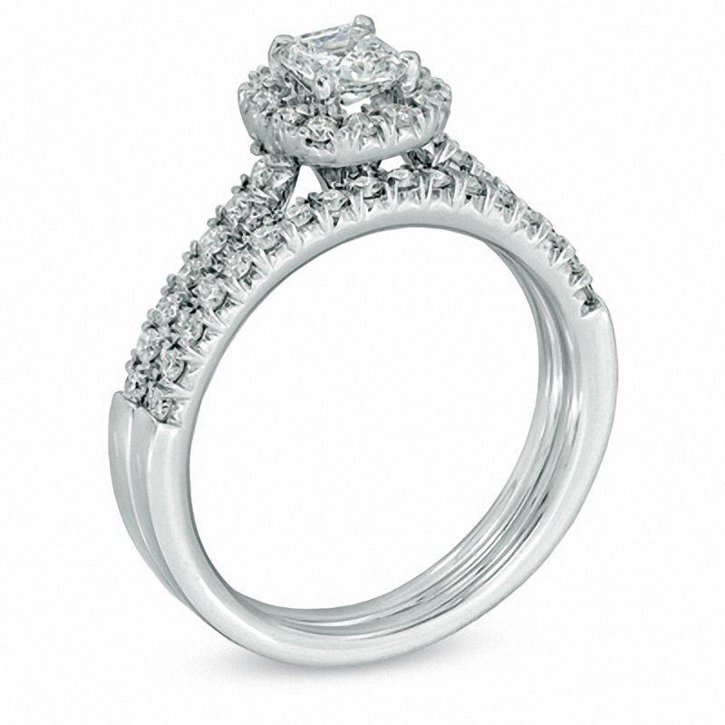 3/4 CT. T.W. Cushion-Cut Diamond Frame Bridal Set in 14K White Gold