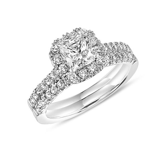 1 4 Ct T W Cushion Cut Diamond Frame Bridal Set In 14k White T W Cushion Cut Diamond Frame Bridal Set In