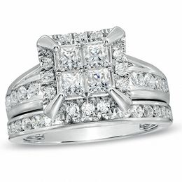 2 CT. T.W. Quad Princess-Cut Diamond Frame Bridal Set in 14K White Gold