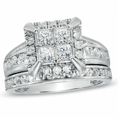 2 Ct. T.W. Quad Princess-Cut Diamond Bridal Set in 14K White Gold