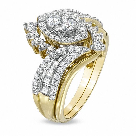 1 CT. T.w. Diamond Marquise Cluster Bridal Set in 14K Gold