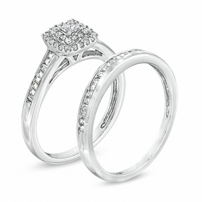 Main Image 2 of 1/2 CT. T.W. Princess-Cut Diamond Double Frame Bridal Set in 10K White Gold
