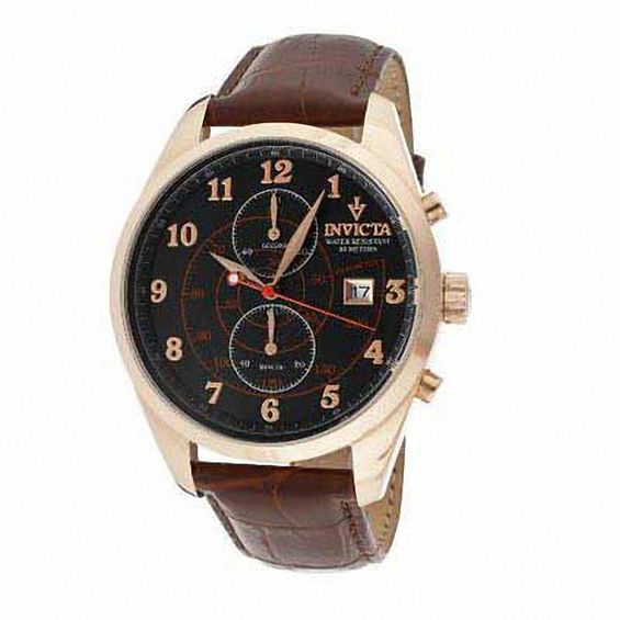 Men's Invicta Vintage Chronograph Rose-Tone Strap Watch with Black Dial (Model: 12390)
