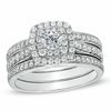 Thumbnail Image 1 of 1 CT. T.W. Diamond Cushion-Shape Double Frame Bridal Set in 10K White Gold