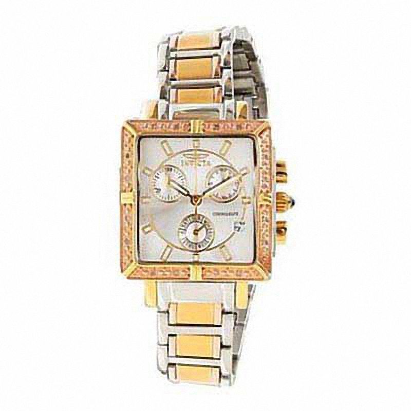 Ladies' Invicta Wildflower Diamond Accent Chronograph Two-Tone Watch with Square Silver-Tone Dial (Model: 10339)