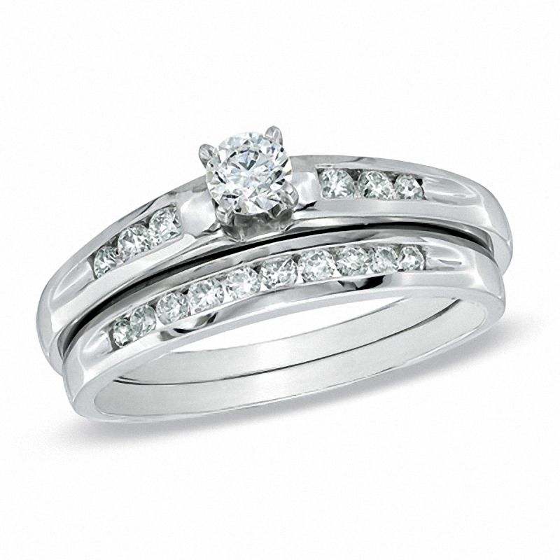Main Image 1 of 1/2 CT. T.W. Diamond Bridal Set in 10K White Gold