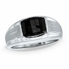 Thumbnail Image 0 of Men's Barrel-Shaped Black Onyx and Diamond Accent Ring in Sterling Silver
