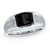 Thumbnail Image 1 of Barrel-Shaped Black Onyx and Diamond Accent Ring in Sterling Silver