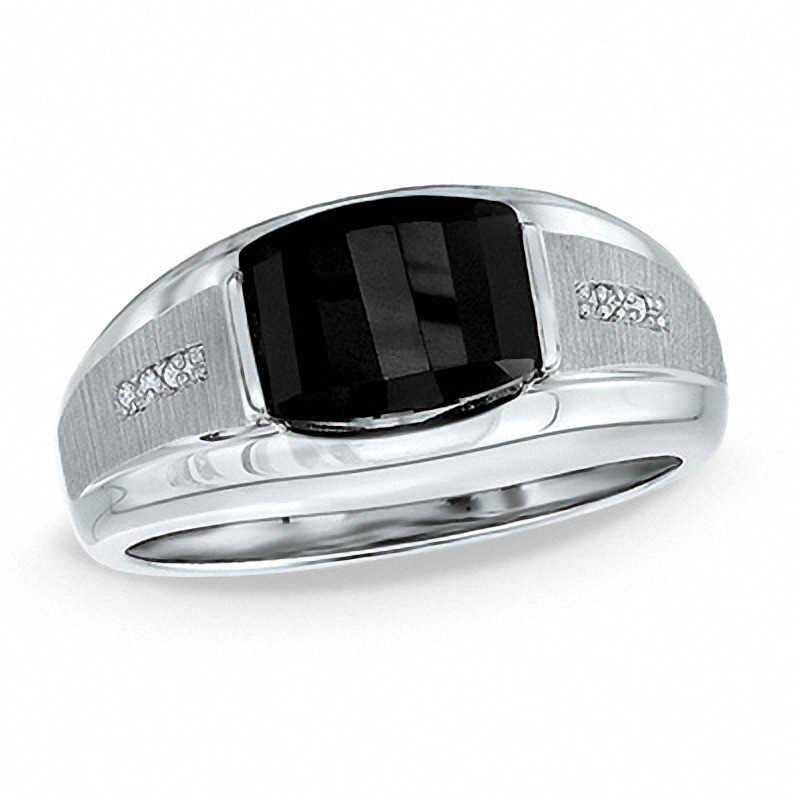 Main Image 1 of Barrel-Shaped Black Onyx and Diamond Accent Ring in Sterling Silver