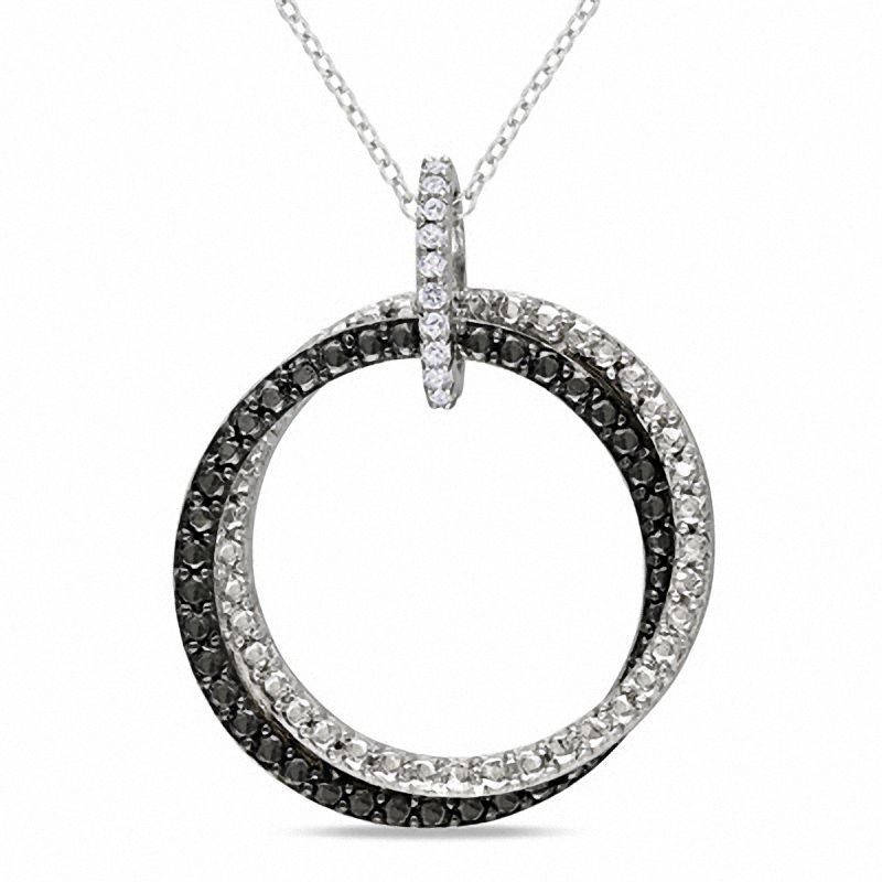 Main Image 1 of 1/20 CT. T.W. Diamond Double Circle Pendant in Sterling Silver