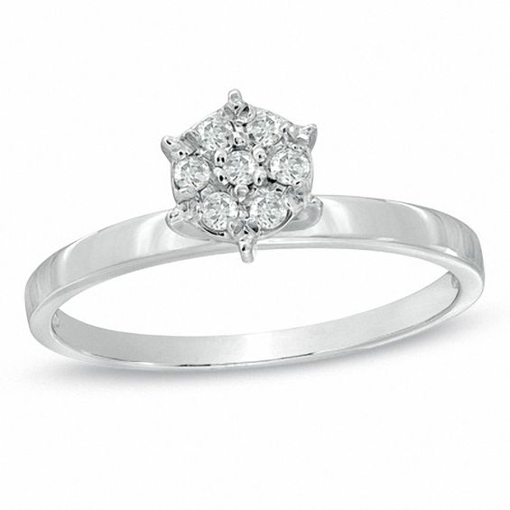1/10 CT. T.w. Diamond Cluster Engagement Ring in 10K White Gold
