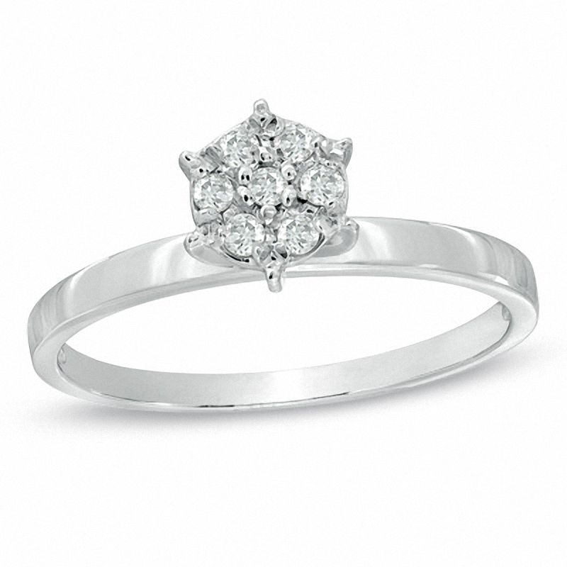 1/10 CT. T.W. Diamond Cluster Engagement Ring in 10K White Gold | Zales