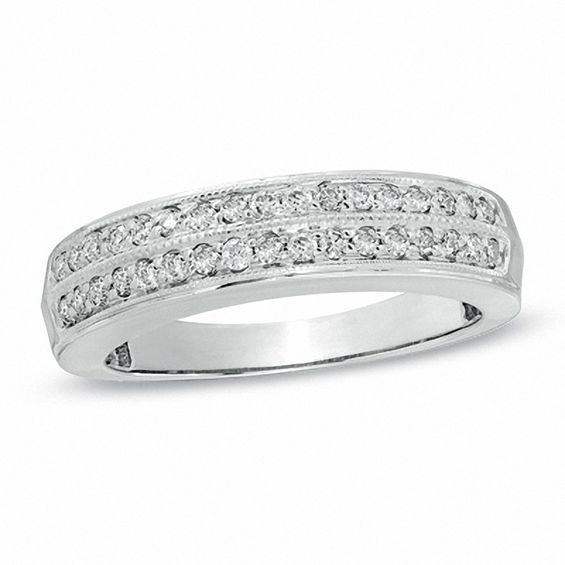 Las 1 3 Ct T W Diamond Double Row Wedding Band In 10k White T W Diamond Double Row Wedding Band In 10k White