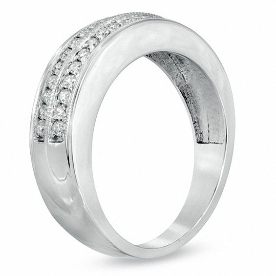 1/2 CT. T.w. Diamond Double Row Wedding Band in 10K White Gold