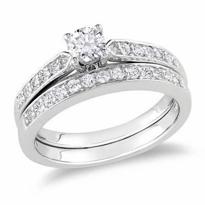 1 2 Ct T W Diamond Bridal Set In Sterling Silver Engagement