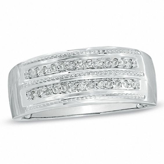 1/5 CT. T.w. Diamond and Milgrain Wedding Band in 10K White Gold