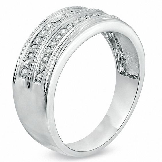 1/5 CT. T.w. Diamond and Milgrain Wedding Band in 10K White Gold