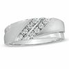 Thumbnail Image 0 of Men's 1/5 CT. T.W. Diamond Grooved Wedding Band in 10K White Gold
