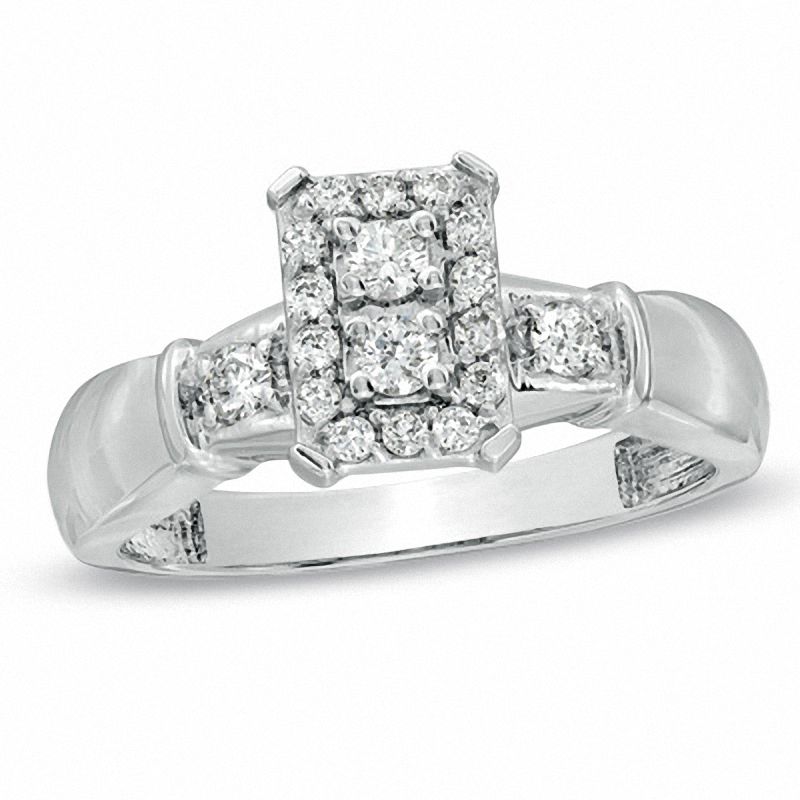 1/3 CT. T.W. Diamond Composite Rectangular Engagement Ring in 10K White Gold