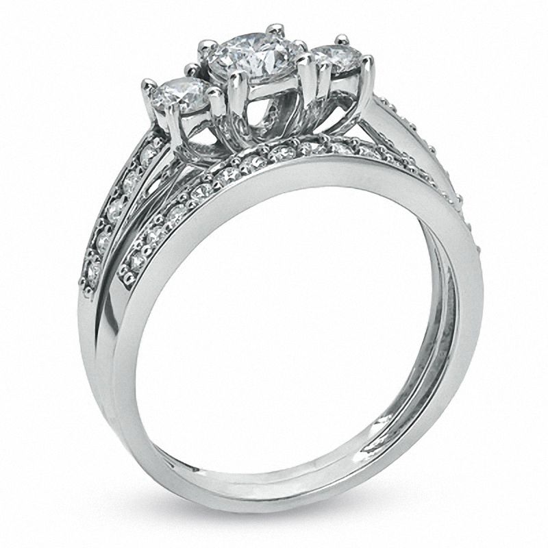 Main Image 2 of 7/8 CT. T.W. Diamond Three Stone Bridal Set in 10K White Gold