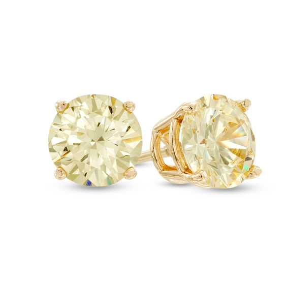 2-1/8 CT. T.w. Enhanced Yellow Diamond Solitaire Stud Earrings in 14K Gold