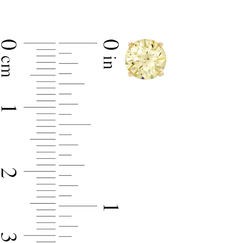 Main Image 2 of 2-1/8 CT. T.W. Enhanced Yellow Diamond Solitaire Stud Earrings in 14K Gold