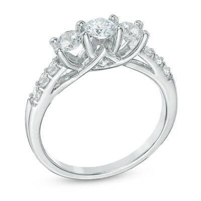 Details about / Three Stone Round Natural Diamond Ring 10kt White Gold Wedding Band SI1//G-H