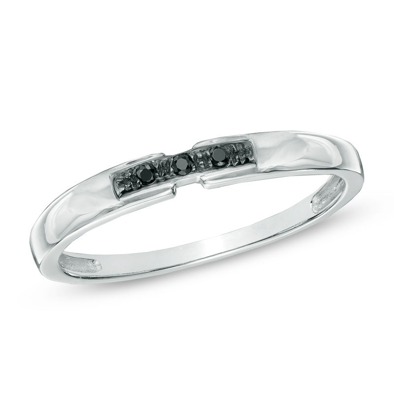 Main Image 1 of Black Diamond Accent Three Stone Promise Ring in 10K White Gold