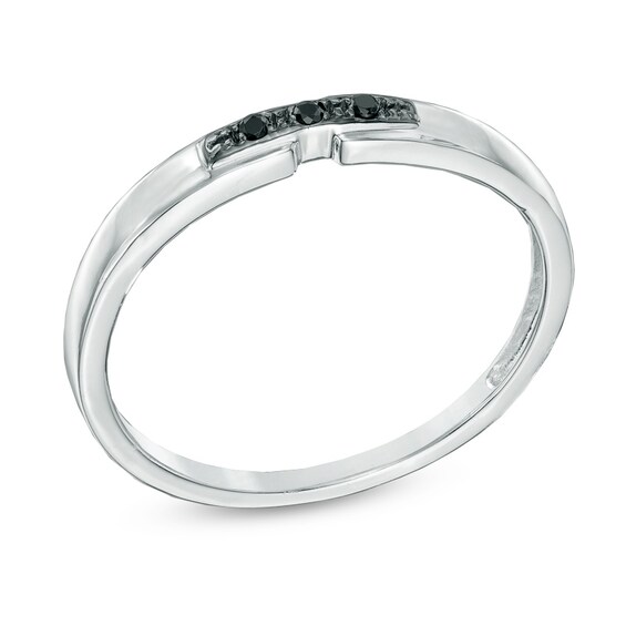 Black Diamond Accent Three Stone Promise Ring in 10K White Gold